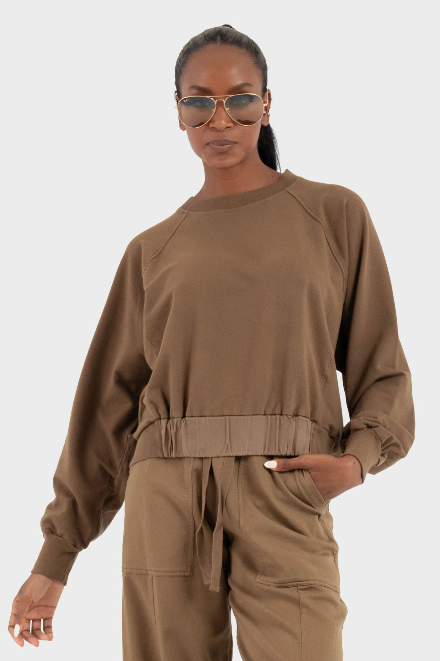 Deha-CLASSIC CREW NECK SWEATSHIRT BROWN