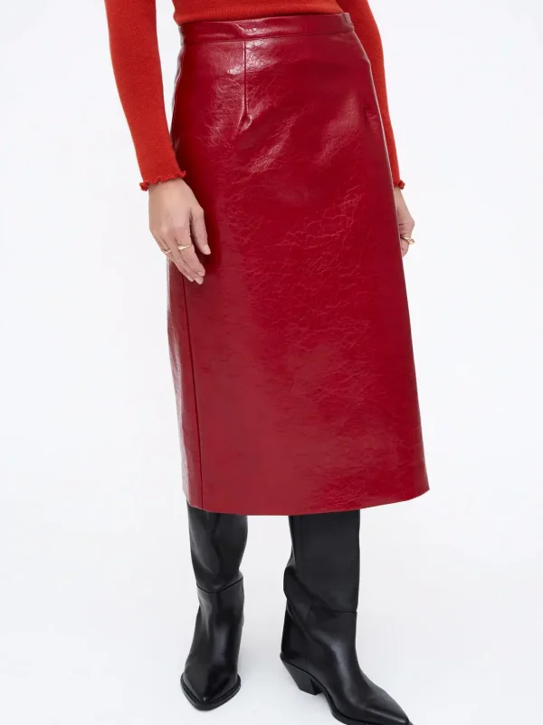 Wild Pony Red Faux Leather Midi Skirt