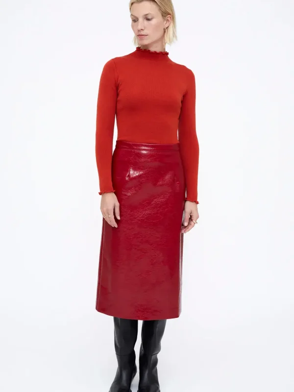 Wild Pony Red Faux Leather Midi Skirt