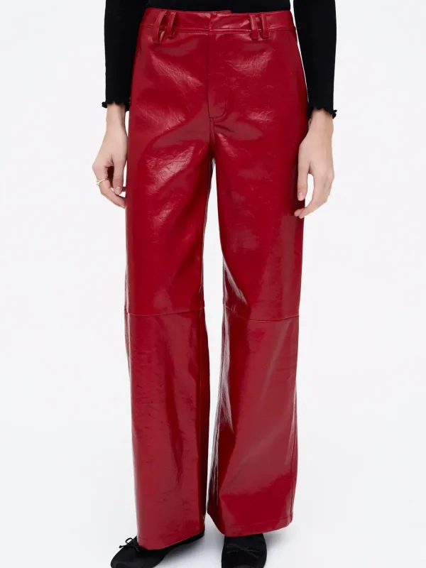 Wild Pony Red synthetic leather straight pants